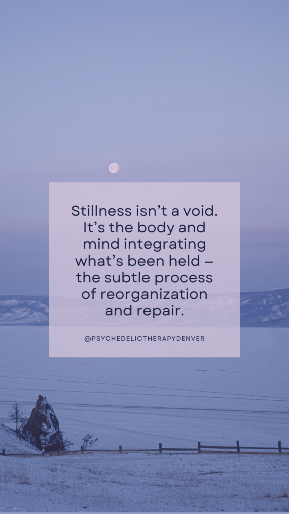 Stillness isn’t a void. It’s the body and mind integrating what’s been held — the subtle process of reorganization and repair.