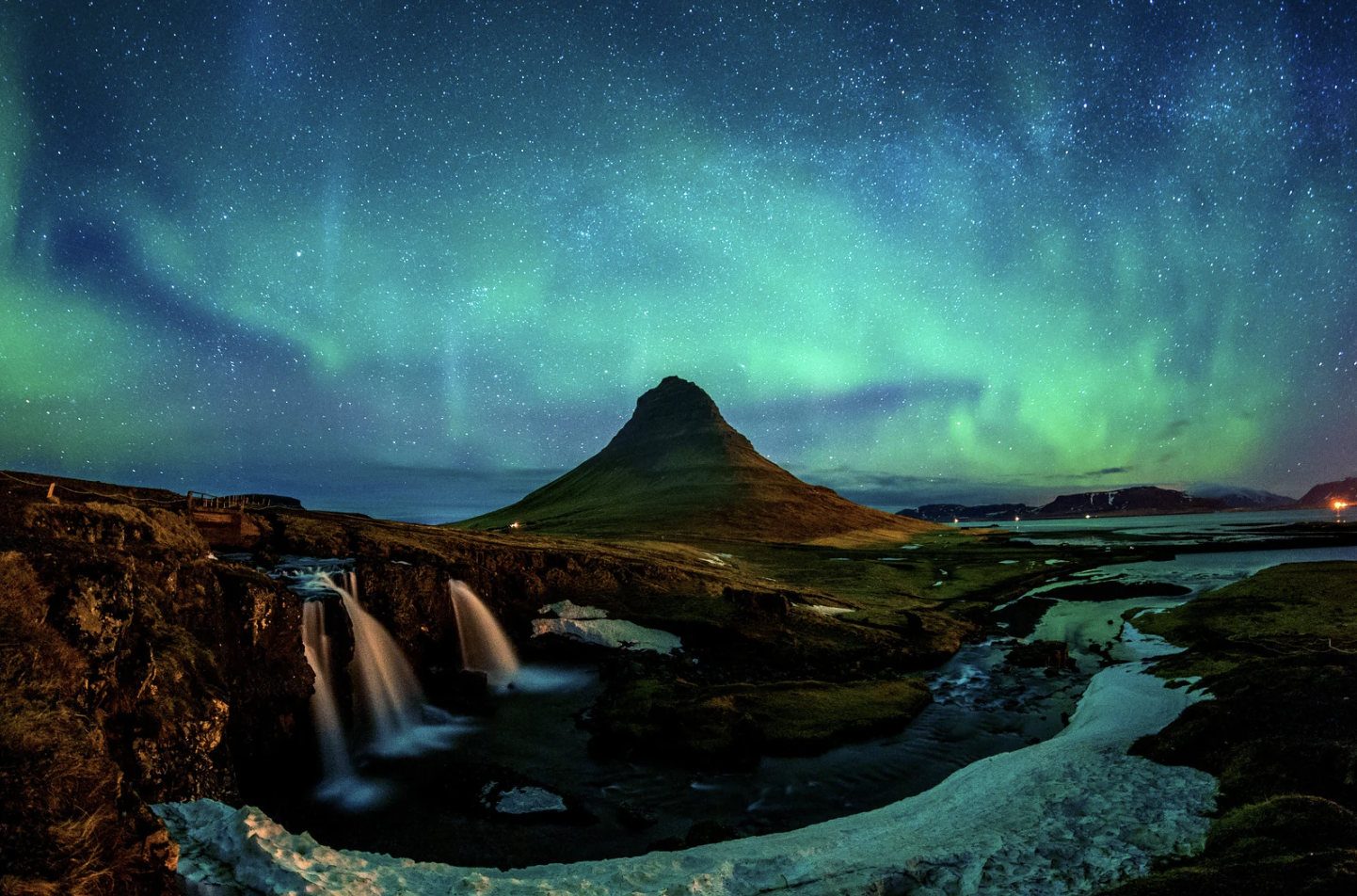 A beautiful nature mountain scene with the northern lights